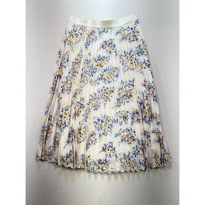 Vince Camuto Pleated Midi Skirt Lightweight Stretch Floral White Women's Size M